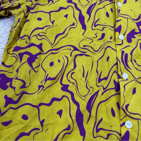 OAS Viscose Button Up Shirt Ochre Purple Smiley Face Men's Shirt Size Large - Picture 9 of 10